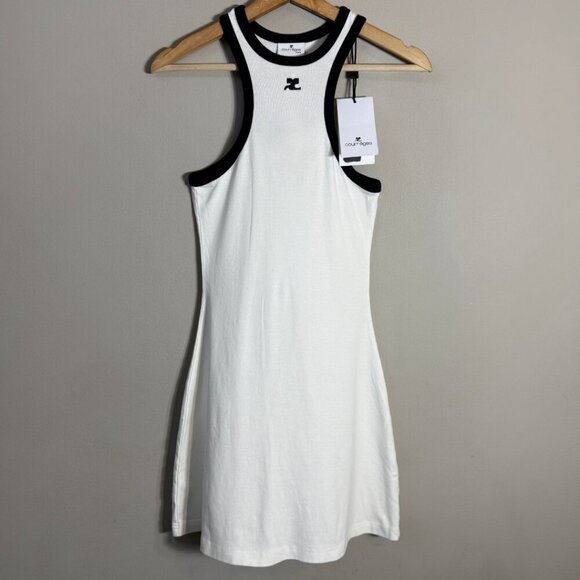 Courreges Paris Embroidered Cotton-Jersey Mini Dress Women's Small White NWT - Picture 6 of 14